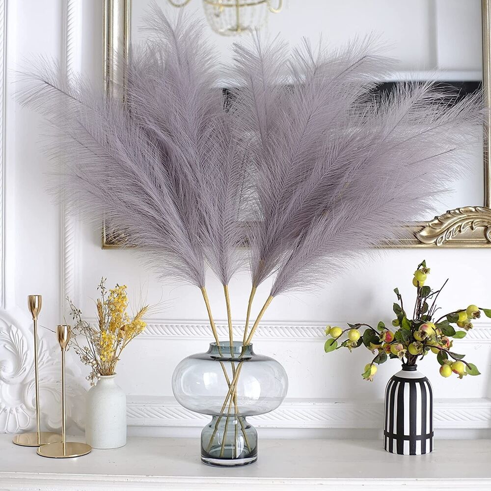 Set of 4 Gray Long Pampass Grass Branches 35'' Artificial Pampas Grass